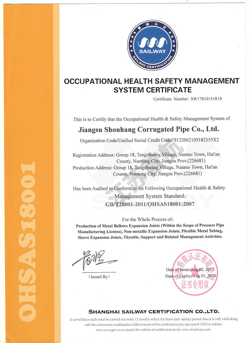 职业健康安全管理体系证书（英）